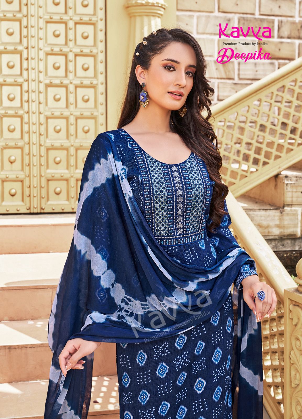 Kavya Deepika Vol 7 Embroidery Straight Cut Kurti With Bottom Dupatta